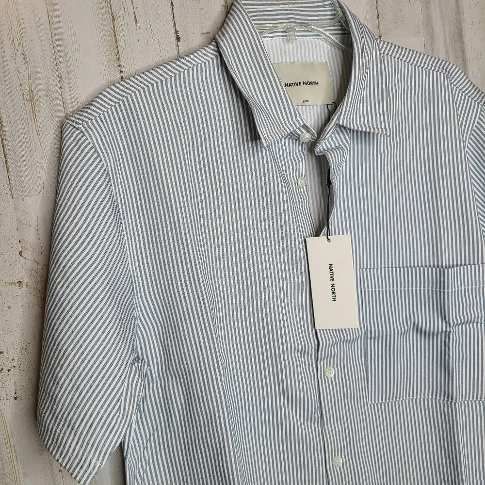 Native North Men's Blue Striped Bureau Shirt Button Up Front Size Large - Picture 2 of 9